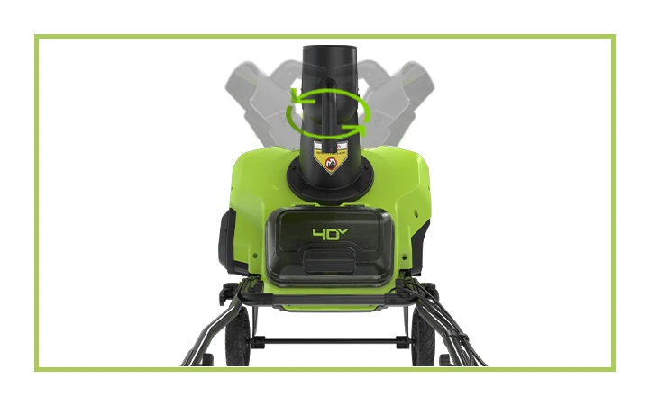 Регулировка желоба Разгрузочный желоб вращается на 180 градусов для изменения направления выброса снега