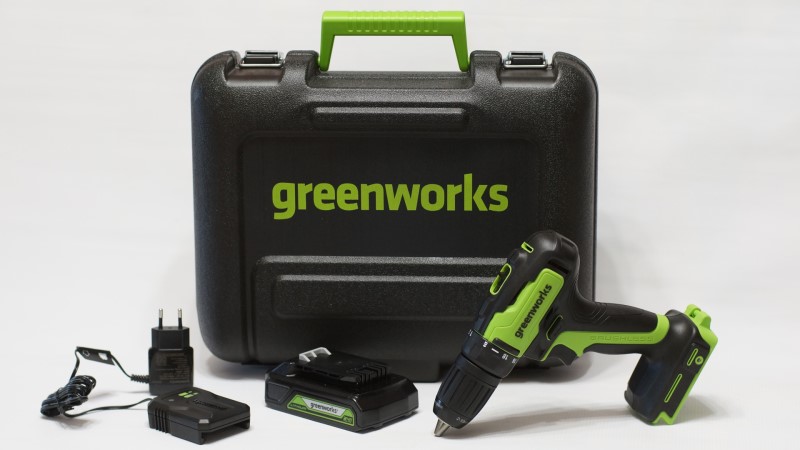  Дрель-шуруповерт аккумуляторная Greenworks GD24DD35K2, 24V, c 1хАКБ 2 А.ч и ЗУ в кейсе (1)